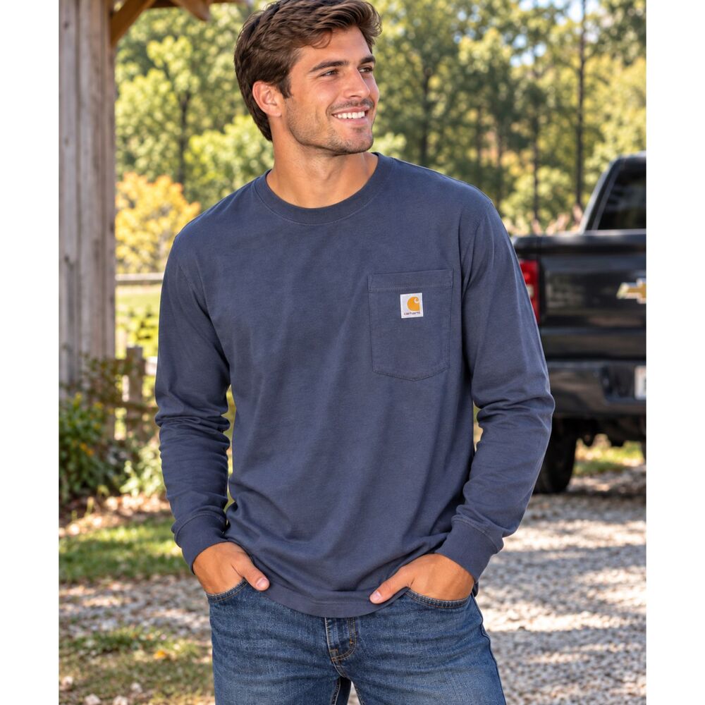 New Carhartt Mens Size Small K126 Navy Blue Loose Fit Heavyweight Shirt Work